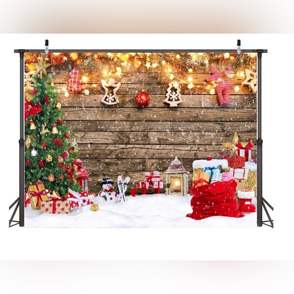 Snowy Christmas Wooden Wall backdrop Other - Snowy Christmas Wooden Wall backdrop,10 x 8,Christmas photo backdrop, Holliday